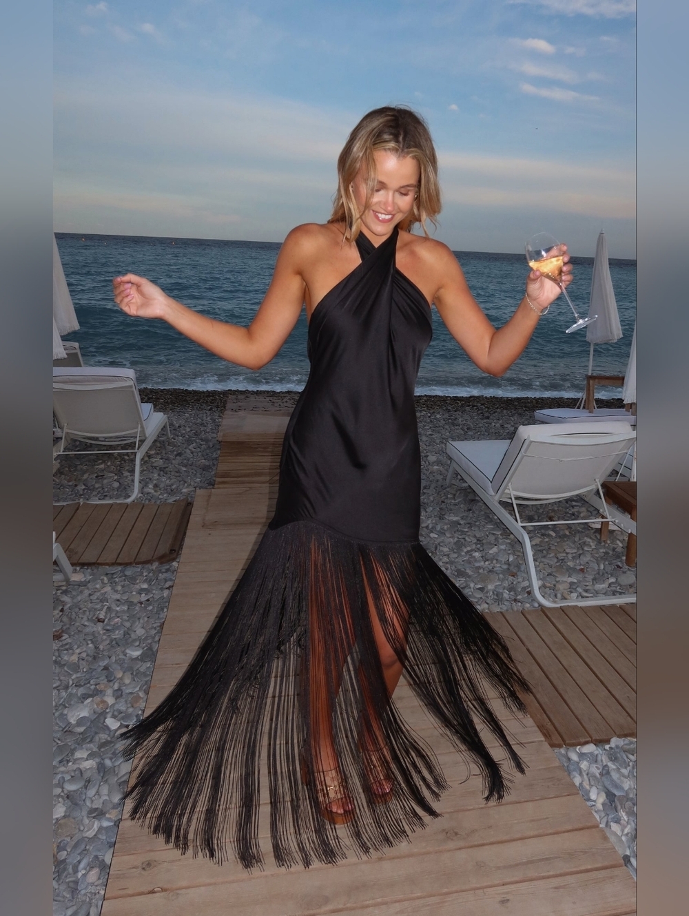 Show Me Your Mumu Jasmine Fringe Maxi Black Luxe Satin Dress XS Wedding Party - Picture 4 of 12